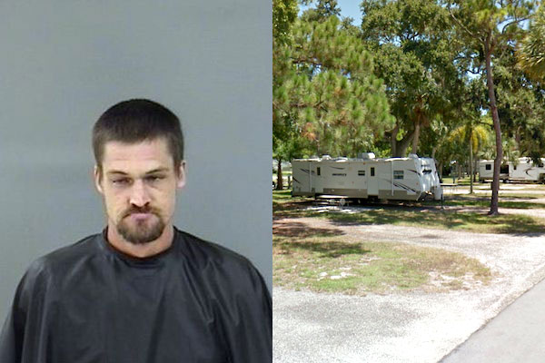 Man arrested at KOA Campground for loitering in Sebastian, Florida.