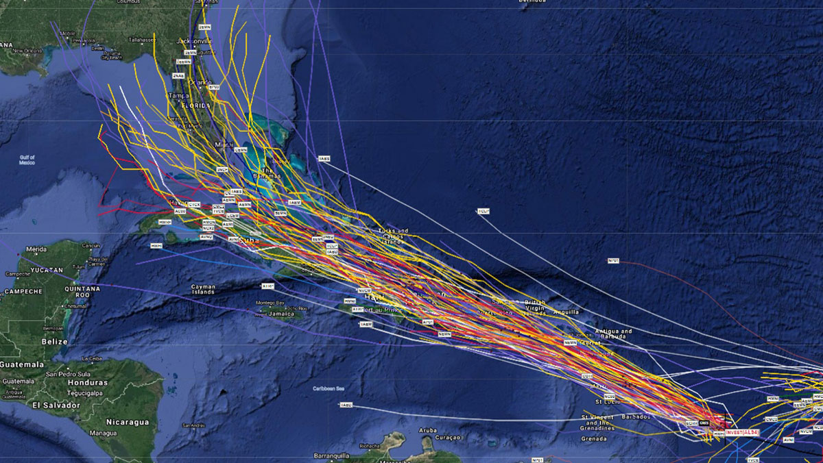 Latest spaghetti models of potential tropical storm.