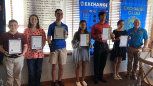 Pictured left to right: Noah Strater, Kyle Rice, Dominic Camus, Juleianna Delapaz, Dylan Weragoda, Sophia Foderaro, and Adam Preuss, Sebastian Exchange Club Student Coordinator