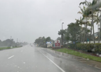 Tropical storm conditions in Sebastian, Florida.