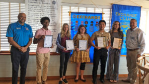 Pictured left to right: Sebastian Exchange Club Acting Student Coordinator Ali Qizilbash with Isaiah Cummings, Kathryn Bender, Grace DeVarney, Lawrence Kim, Morgan Ransom, and Sebastian Exchange Club President Fred Jones