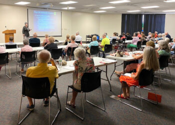 Susan Micheel, Education Coordinator, facilitates a Total Memory Workout class at the North County Library. (Credit: Courtney Sanchez)