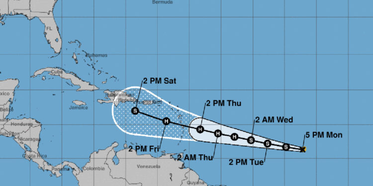 Current path for Tropical Storm Bret