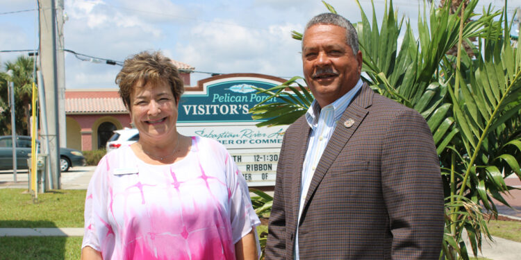 Photo features Cheryl Thibault, President of Sebastian River Area Chamber of Commerce, alongside Fred Jones, the Mayor of Sebastian.