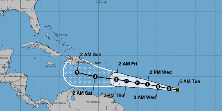 Forecast Cone for Tropical Storm Bret