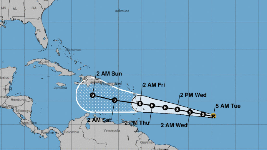 Forecast Cone for Tropical Storm Bret