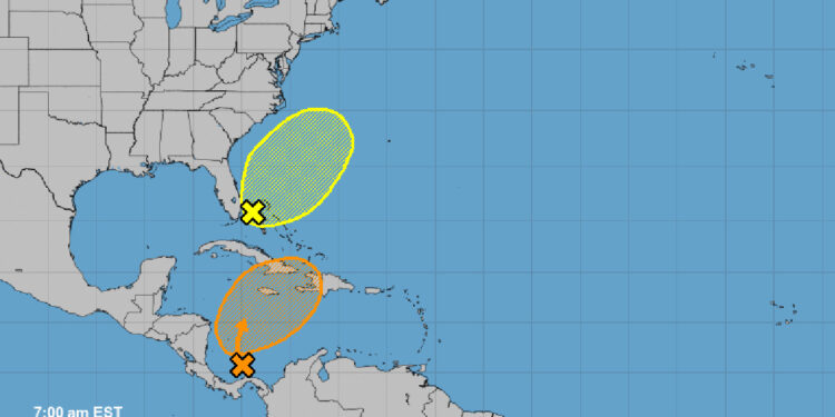 Two tropical disturbances near Florida pose no threat to our area.