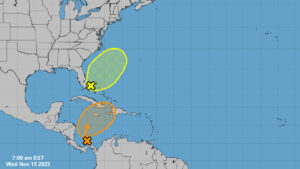 Two tropical disturbances near Florida pose no threat to our area.