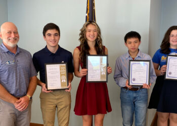 (Pictured left to right) Adam Preuss, Sebastian Exchange Club Student Coordinator, Zacary Cavill, Mia Harrell, Johnathan Phan and Isabelle Acosta