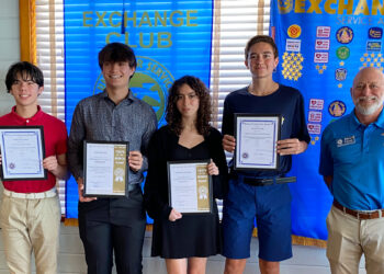 Pictured left to right: Gabriel Escamilla, Jake Rincon, Stefani Sanchez, Wyatt Walker, and Sebastian Exchange Club Student Coordinator Adam Preuss